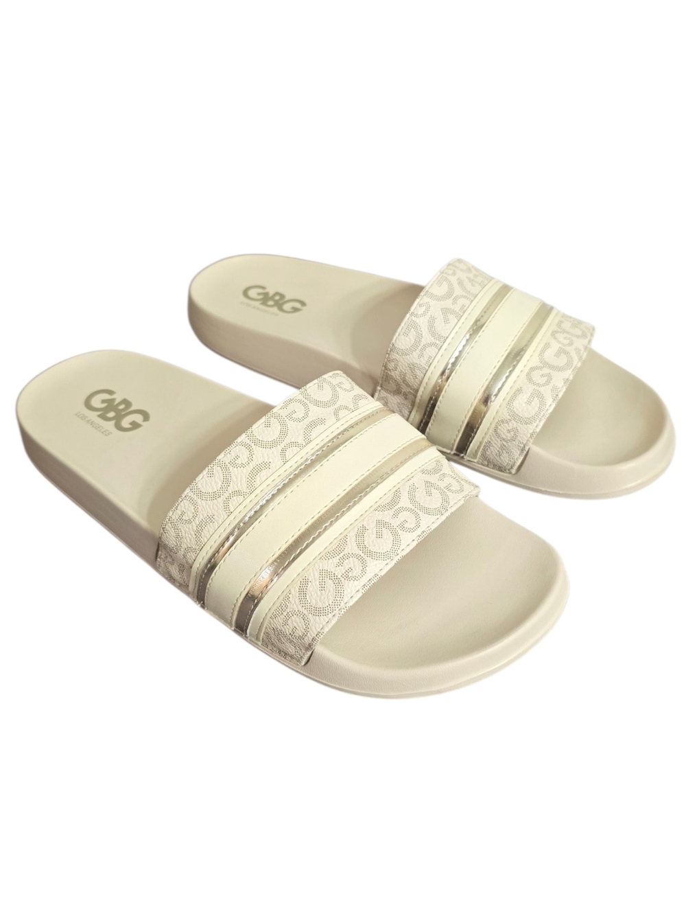 GBG Los Angeles Cream Logo-Print Slide Sandals 9M